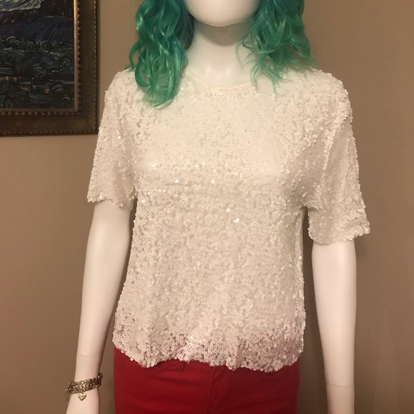 Zara Trafulac White Sequined Top - Picture 1 of 5